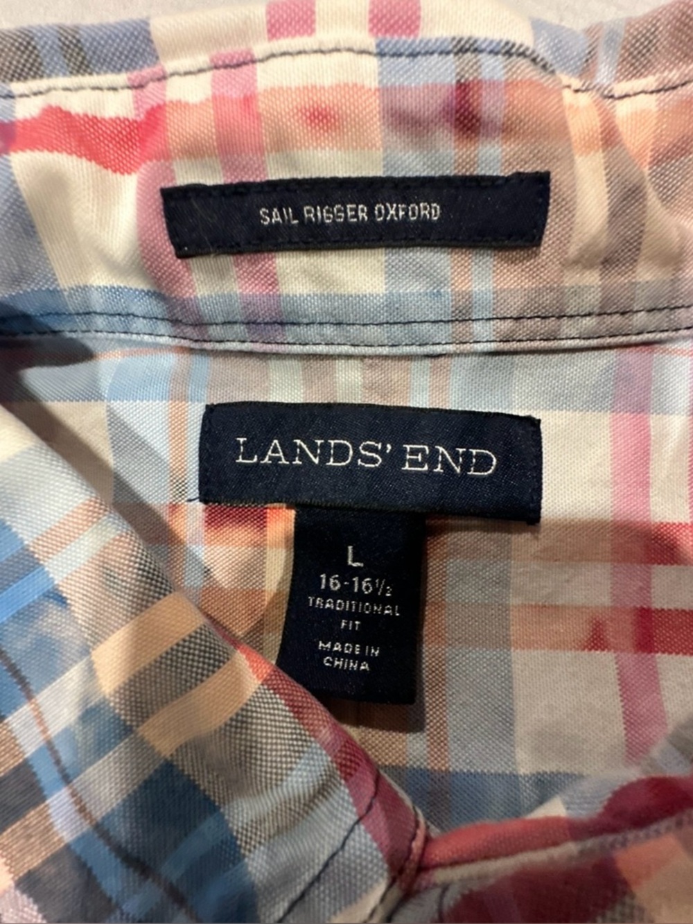 Upcycle Plaid Shirt Pink Floyd Lands End Oxford Distressed Men’s Button Up Sz L - Picture 3 of 8